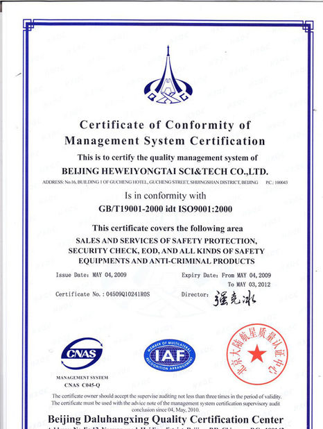 Chiny Beijing Heweiyongtai Sci &amp; Tech Co., Ltd. Certyfikaty